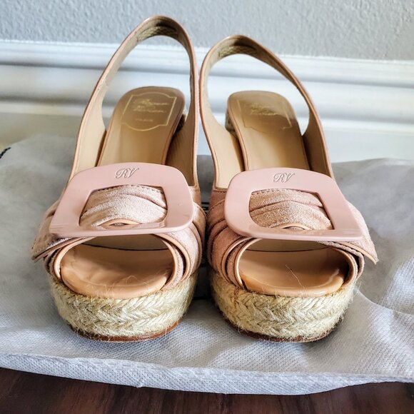 ROGER VIVIER Dusty Rose Suede Espadrille Slingback Buckle Wedge Sandals Sz 36 - Picture 3 of 9